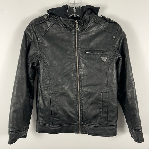 Guess hoodie  girl faux leather jacket 10-12 - Picture 1 of 9